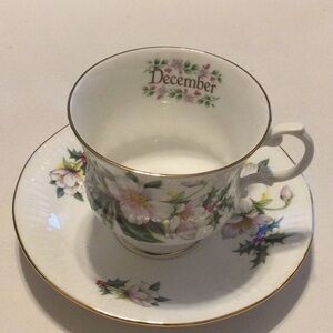 Staffordshire December teacup and saucer